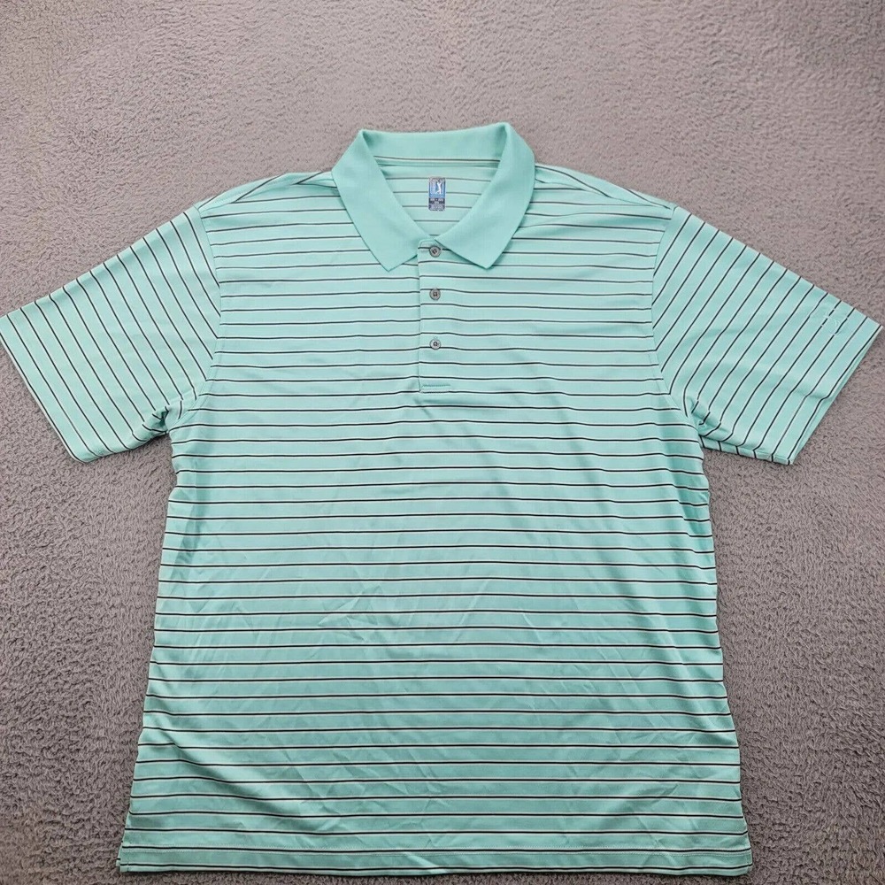 PGA Tour Shirt Mens XXL Green Striped Polo Golf Outdoors Lightweight Casual